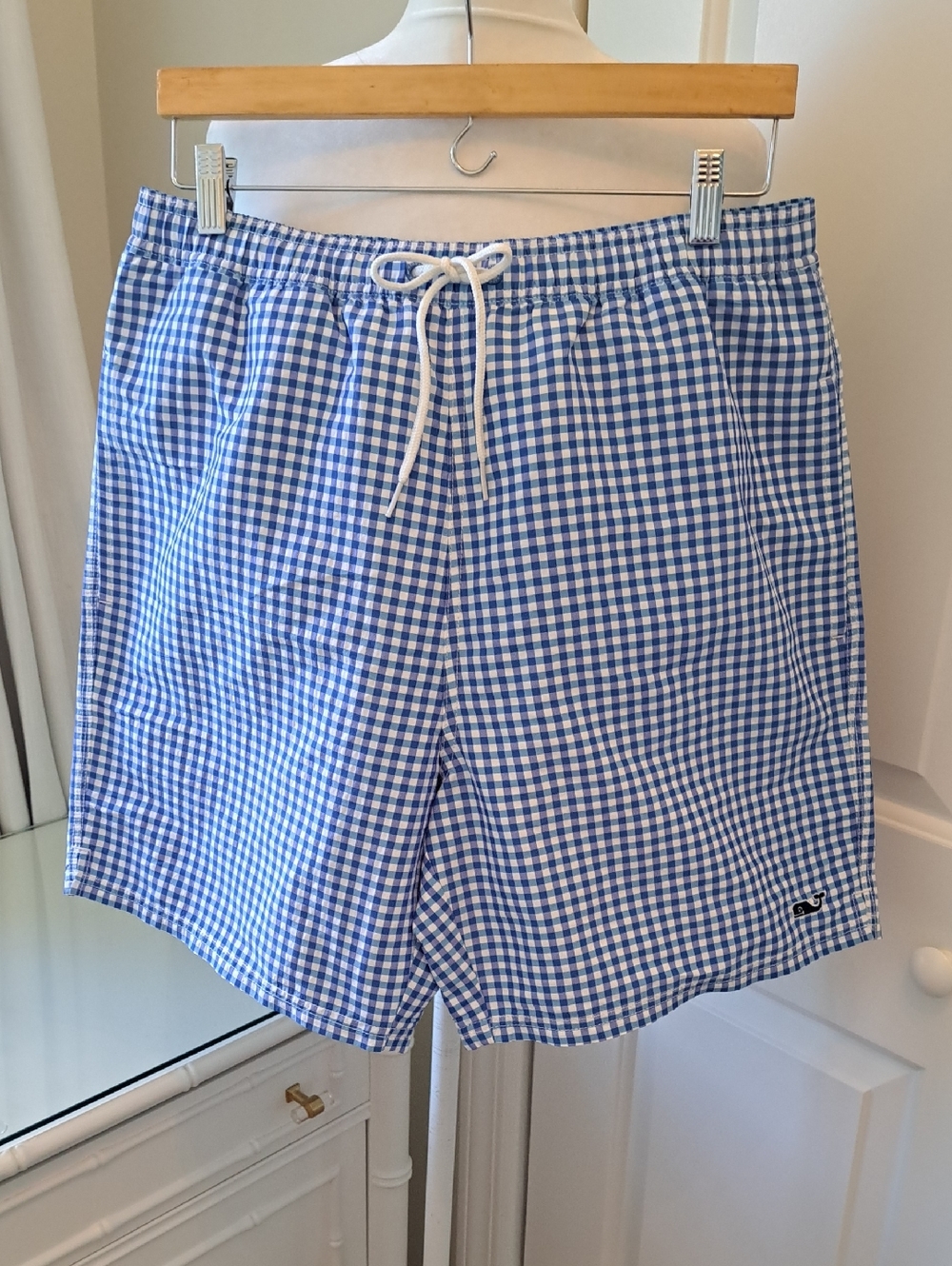 NWOT Vineyard Vines Mens Gingham Check Print 7" Swim Trunks Mesh Lined M